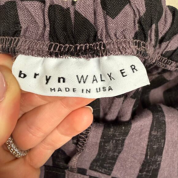 Bryn Walker Linen Geometric Cropped Wide Leg Culottes Elastic Waist - Picture 2 of 7